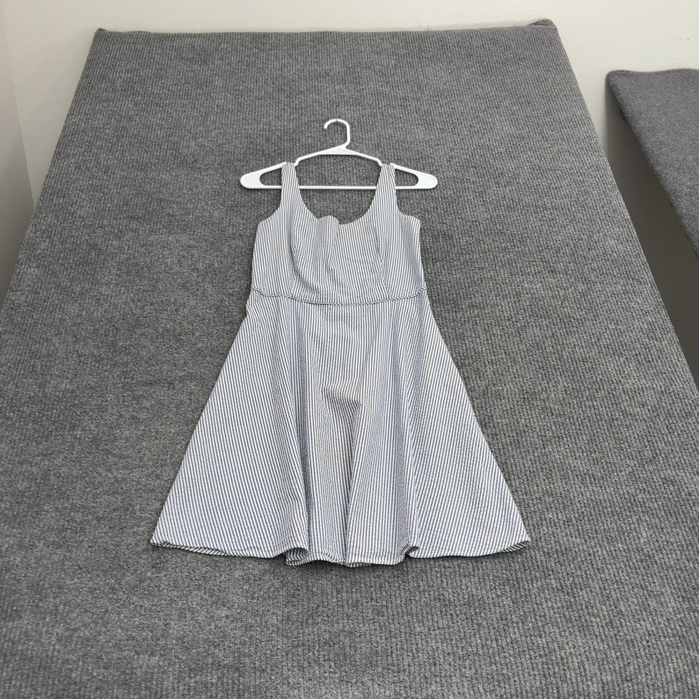 Uniqlo Dress Womens S Blue Cotton Seersucker Striped Fit and Flare Preppy Casual